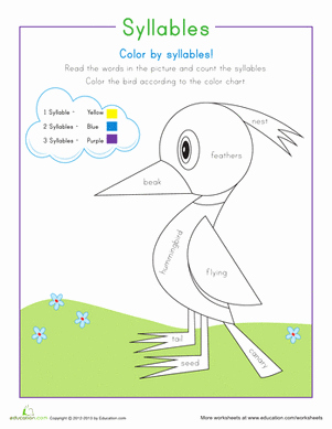 Syllables Worksheet for Kindergarten Lovely Color by Syllables Bird Worksheet