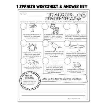 Symbiosis Worksheet Answer Key Awesome Symbiotic Relationships English and Spanish Versions by