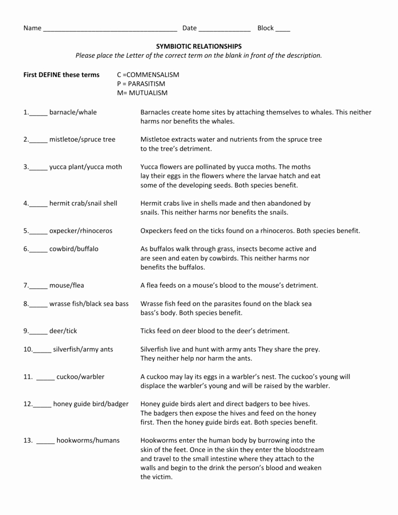 50 Symbiosis Worksheet Answer Key Chessmuseum Template Library