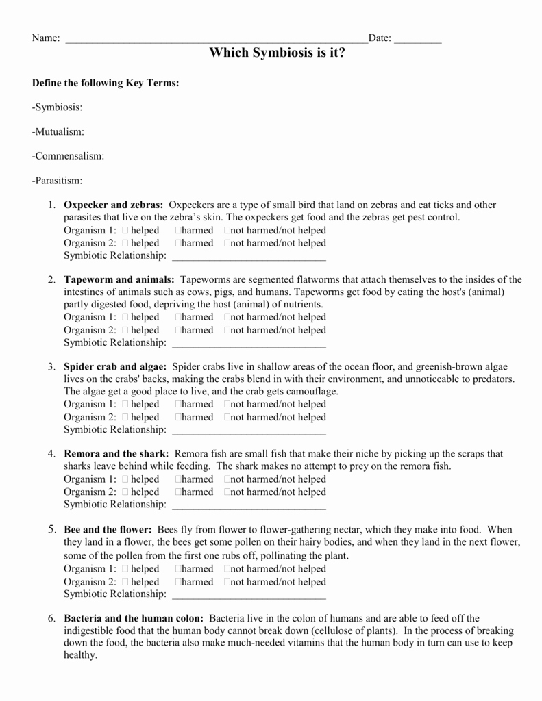 Symbiosis Worksheet Answer Key Fresh which Symbiosis is It