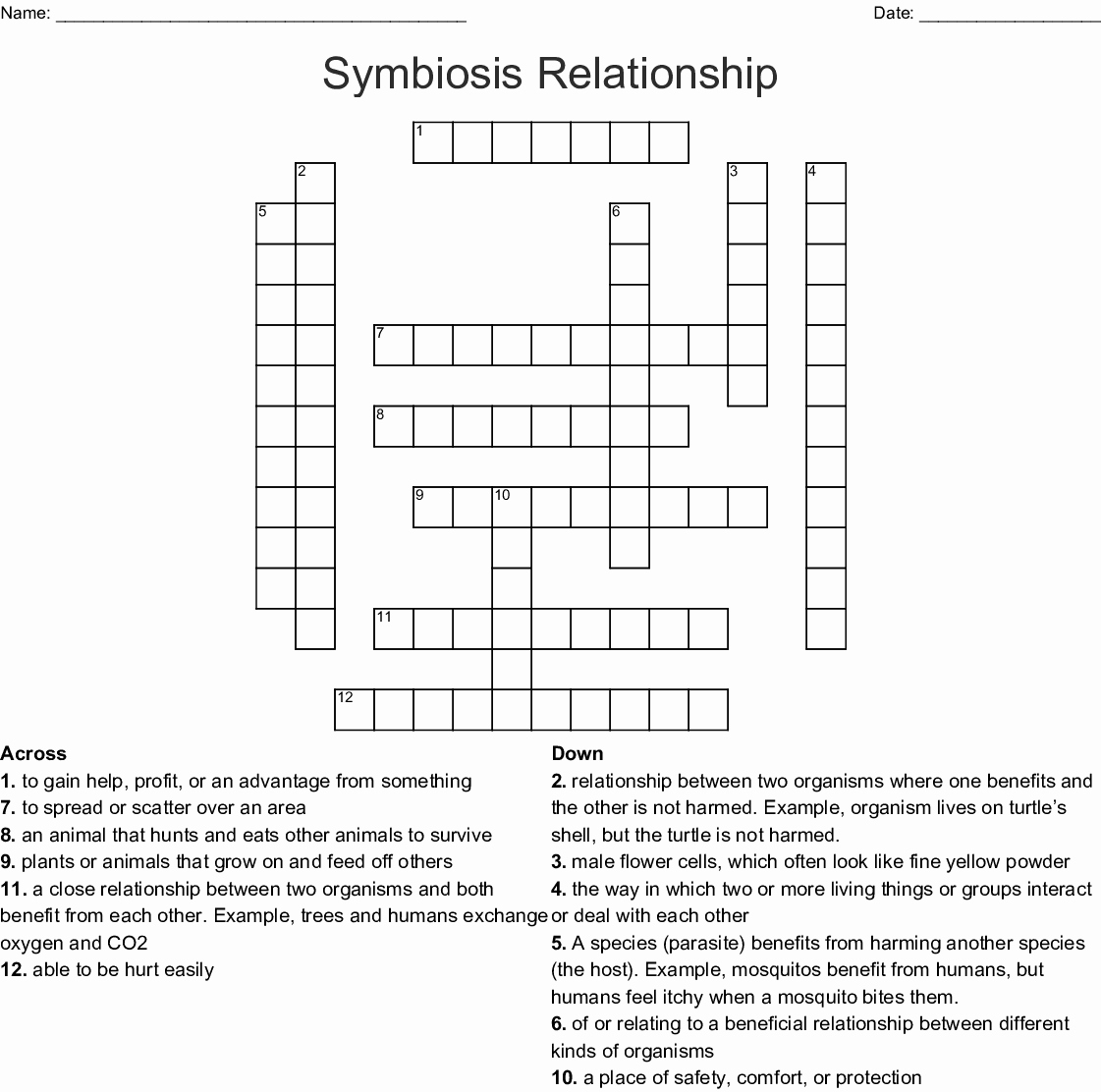 Symbiotic Relationships Worksheet Answers Beautiful Ecosystems Crossword Wordmint