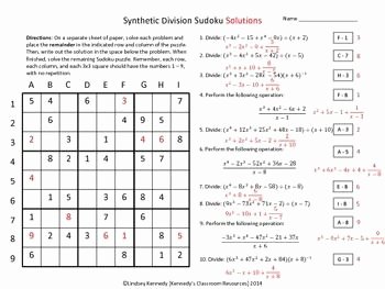Synthetic Division Worksheet with Answers Beautiful Synthetic Division Sudoku