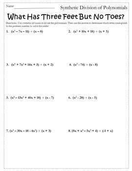 Synthetic Division Worksheet with Answers Elegant Synthetic Division Worksheet Activity Dividing
