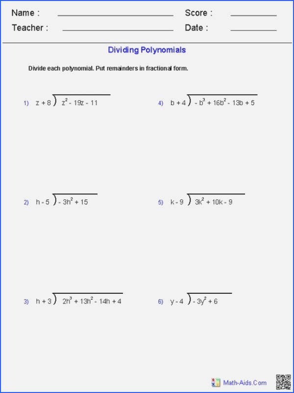 Synthetic Division Worksheet with Answers Fresh Dividing Polynomials Worksheet