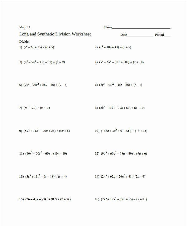 Synthetic Division Worksheet with Answers Inspirational Synthetic Division Worksheet