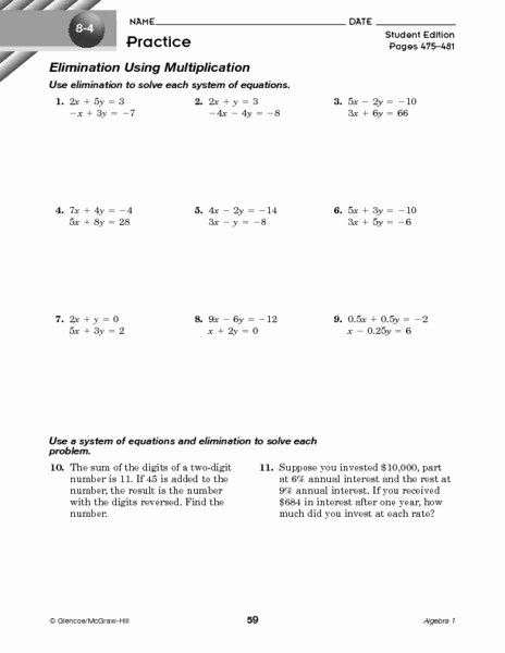 Systems Of Equations Elimination Worksheet Awesome solving Systems Equations by Elimination Worksheet the