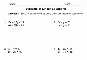 Systems Of Equations Elimination Worksheet Best Of Systems Of Equations Worksheets Elimination Substitution