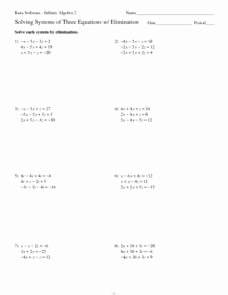 Systems Of Equations Elimination Worksheet Elegant solving Systems Of Three Equations with Elimination