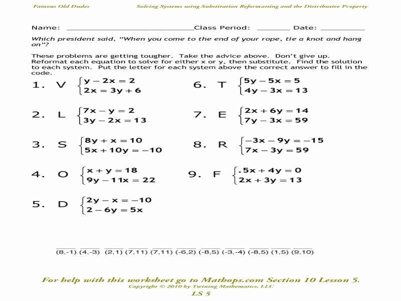 Systems Of Equations Elimination Worksheet Lovely Substitution Method Worksheet