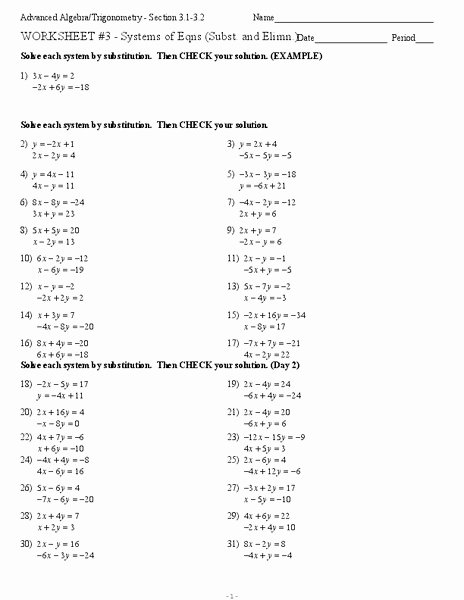 Systems Of Equations Elimination Worksheet Unique Systems Of Equations Substitutes and Elimination