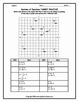 Systems Of Equations Graphing Worksheet Awesome solving Systems Of Equations solve by Graphing Ufo by
