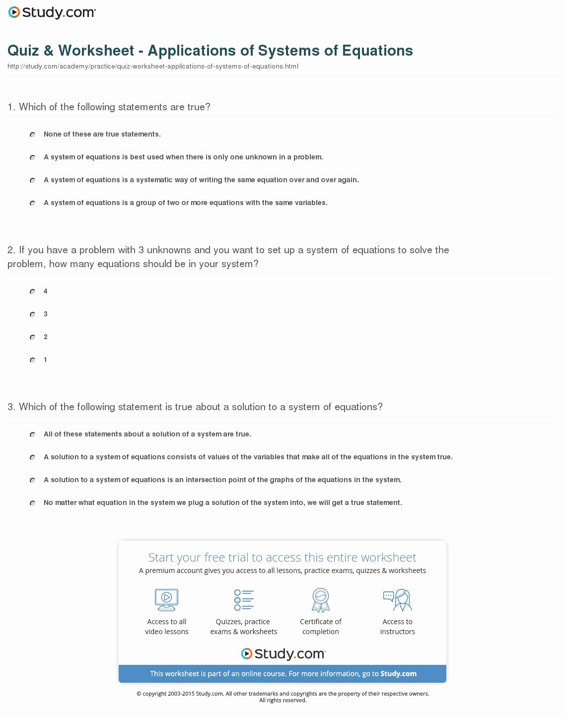 Systems Of Equations Practice Worksheet Awesome Quiz &amp; Worksheet Applications Of Systems Of Equations