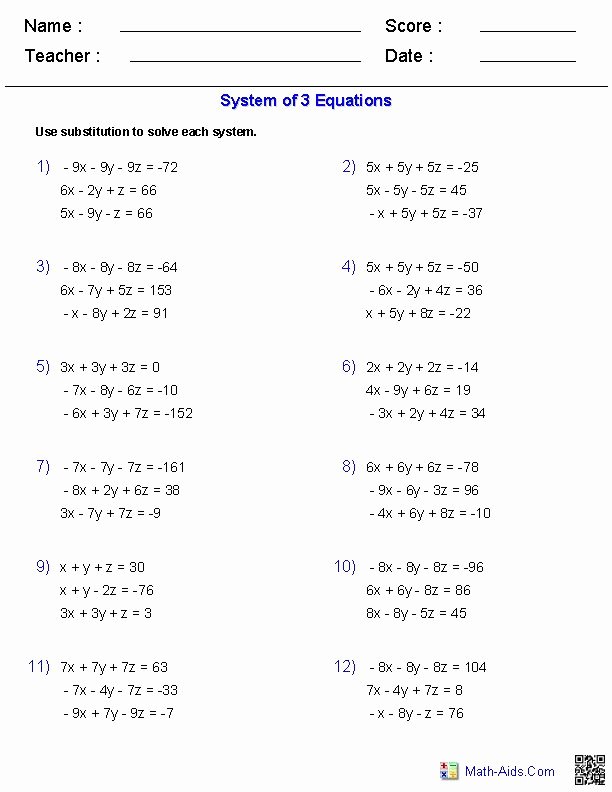 Systems Of Equations Practice Worksheet Luxury Systems Of Three Equations Mcr