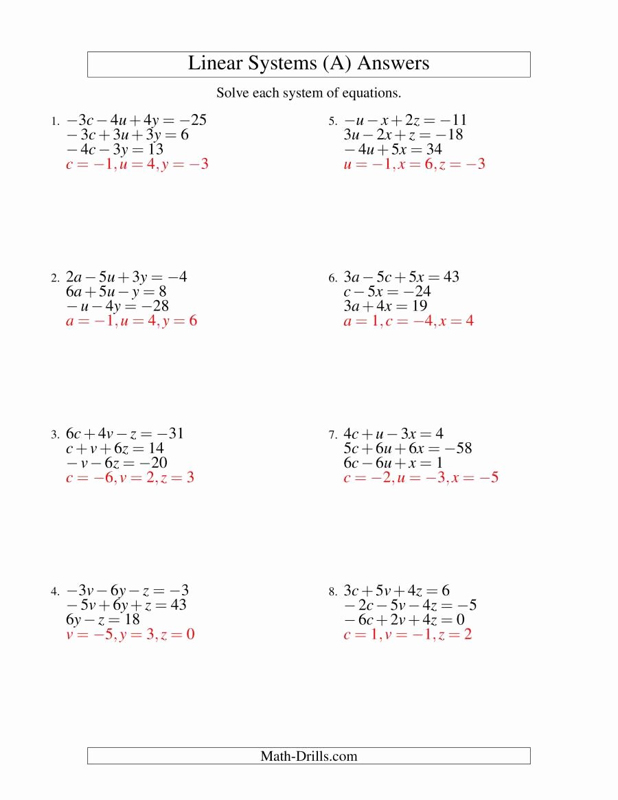 Systems Of Equations Review Worksheet Best Of Systems Of Linear Equations Three Variables Including