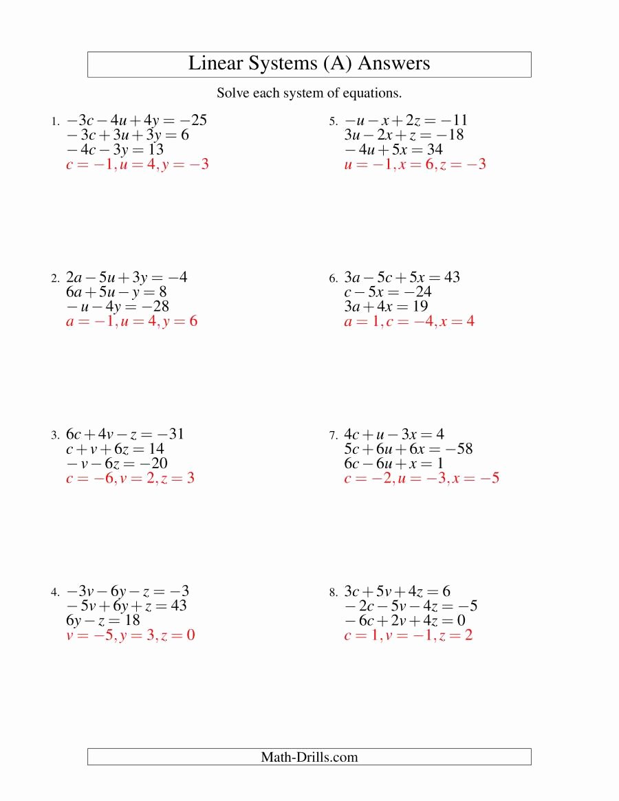 50 Systems Of Equations Review Worksheet