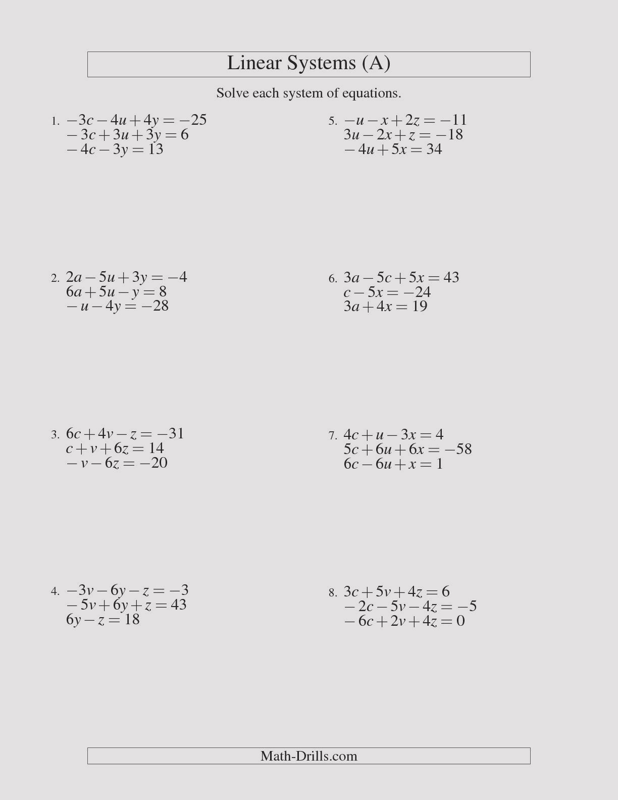 50 Systems Of Equations Review Worksheet