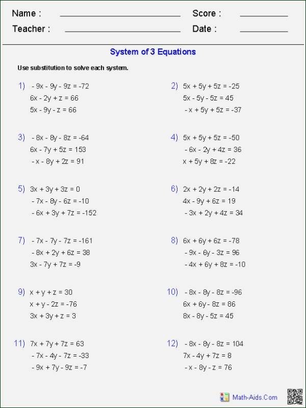 48 Systems Of Equations Substitution Worksheet