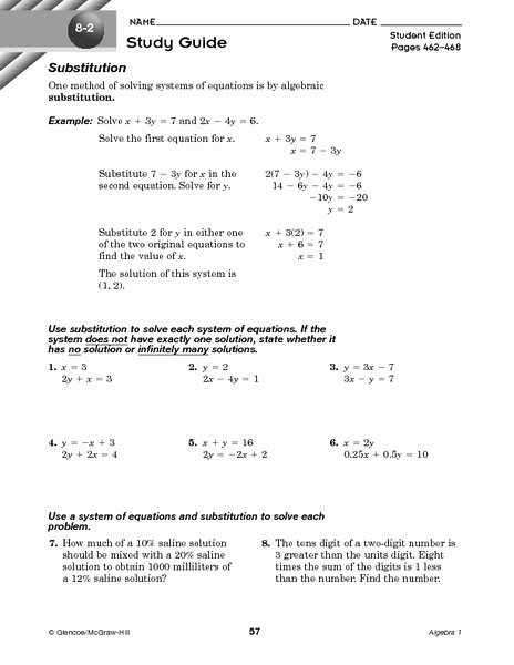 Systems Of Equations Substitution Worksheet Elegant Systems Of Equations Substitution Method Worksheet for
