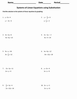 Systems Of Equations Substitution Worksheet Luxury Algebra 1 Worksheet solving Systems Of Equations Using