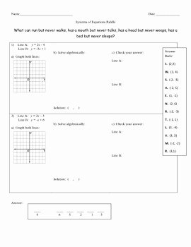 Systems Of Equations Substitution Worksheet Luxury Systems Of Equations by Substitution Self Checking Riddle