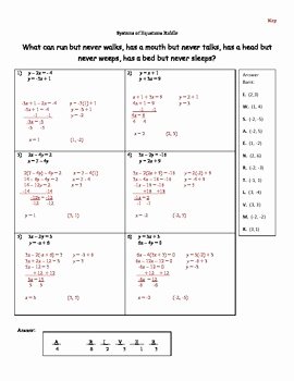 Systems Of Equations Substitution Worksheet Unique Systems Of Equations by Substitution Self Checking Riddle