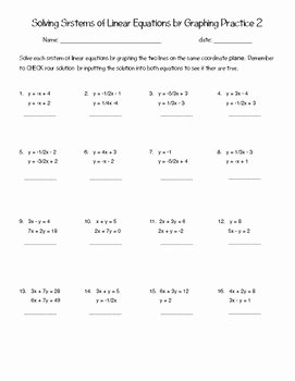 Systems Of Equations Worksheet Pdf Elegant solving Systems Of Equations by Graphing Practice 2 by