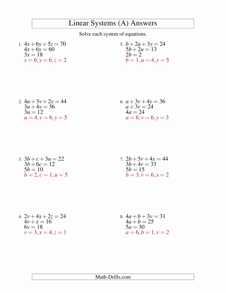Systems Of Equations Worksheet Pdf Luxury Systems Of Linear Equations Three Variables Easy A