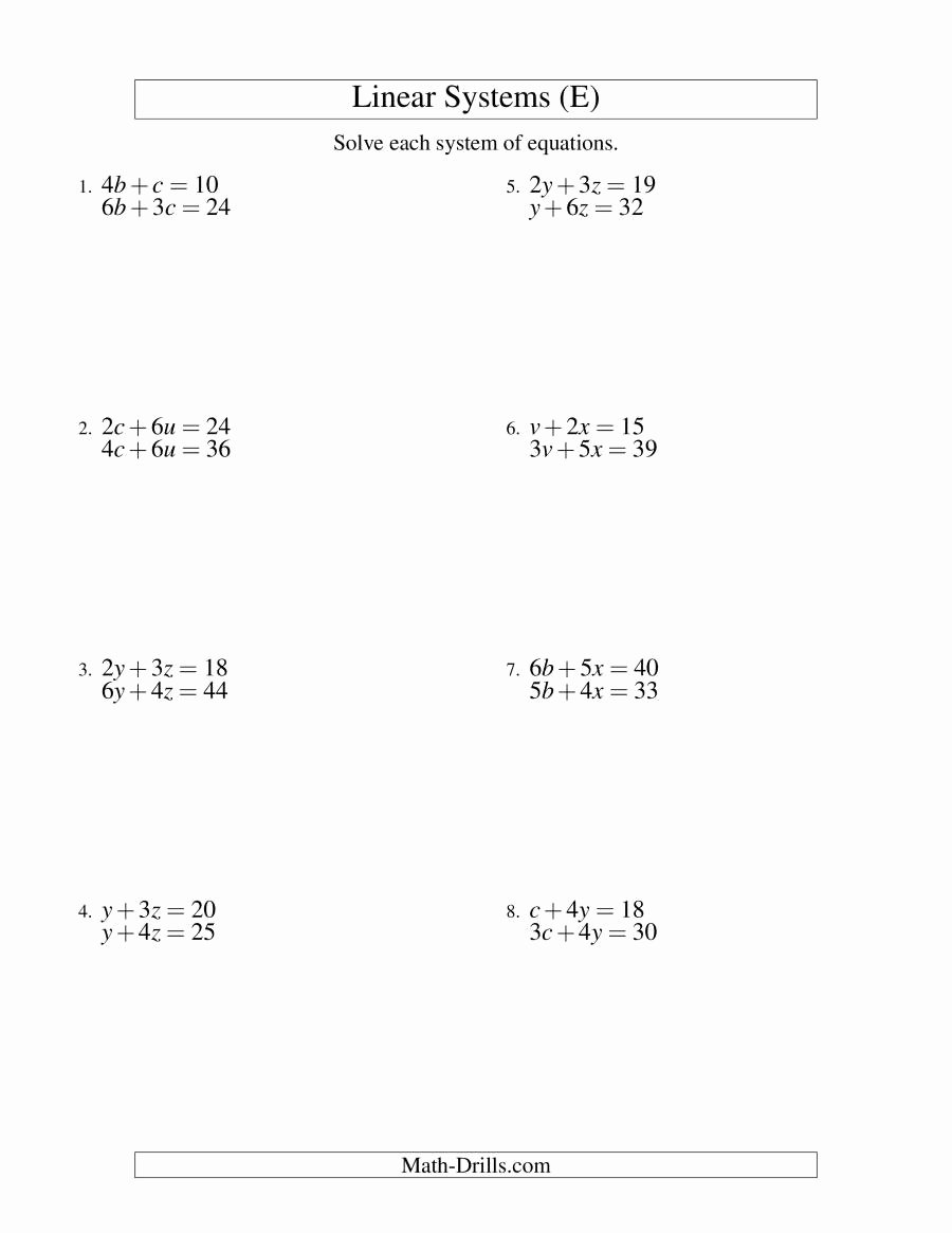 Systems Of Equations Worksheet Pdf Unique Systems Of Linear Equations Two Variables E