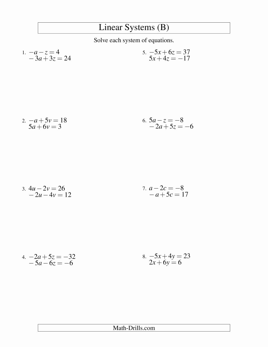 Systems Of Linear Equations Worksheet Beautiful Systems Of Linear Equations Two Variables Including