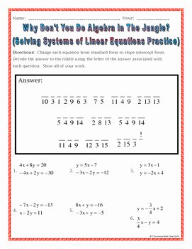 Systems Of Linear Equations Worksheet Elegant solving Systems Of Linear Equations Practice Riddle