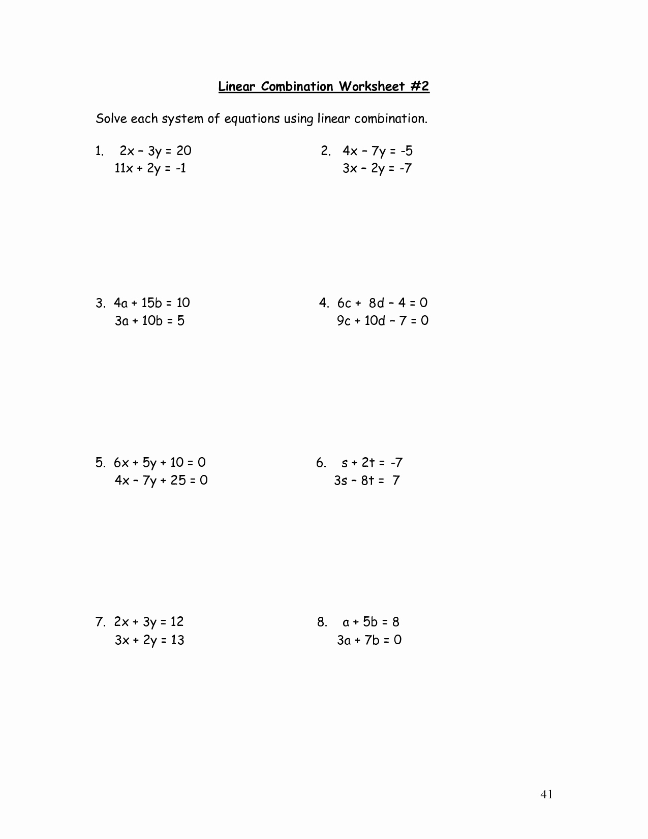 Systems Of Linear Equations Worksheet Luxury 15 Best Of Systems Equations Worksheets Printing