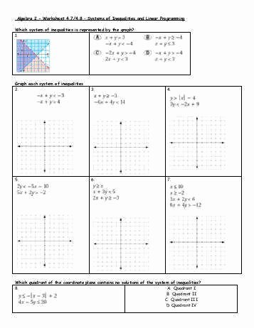 Systems Of Linear Inequalities Worksheet Elegant solving Systems Inequalities Worksheet