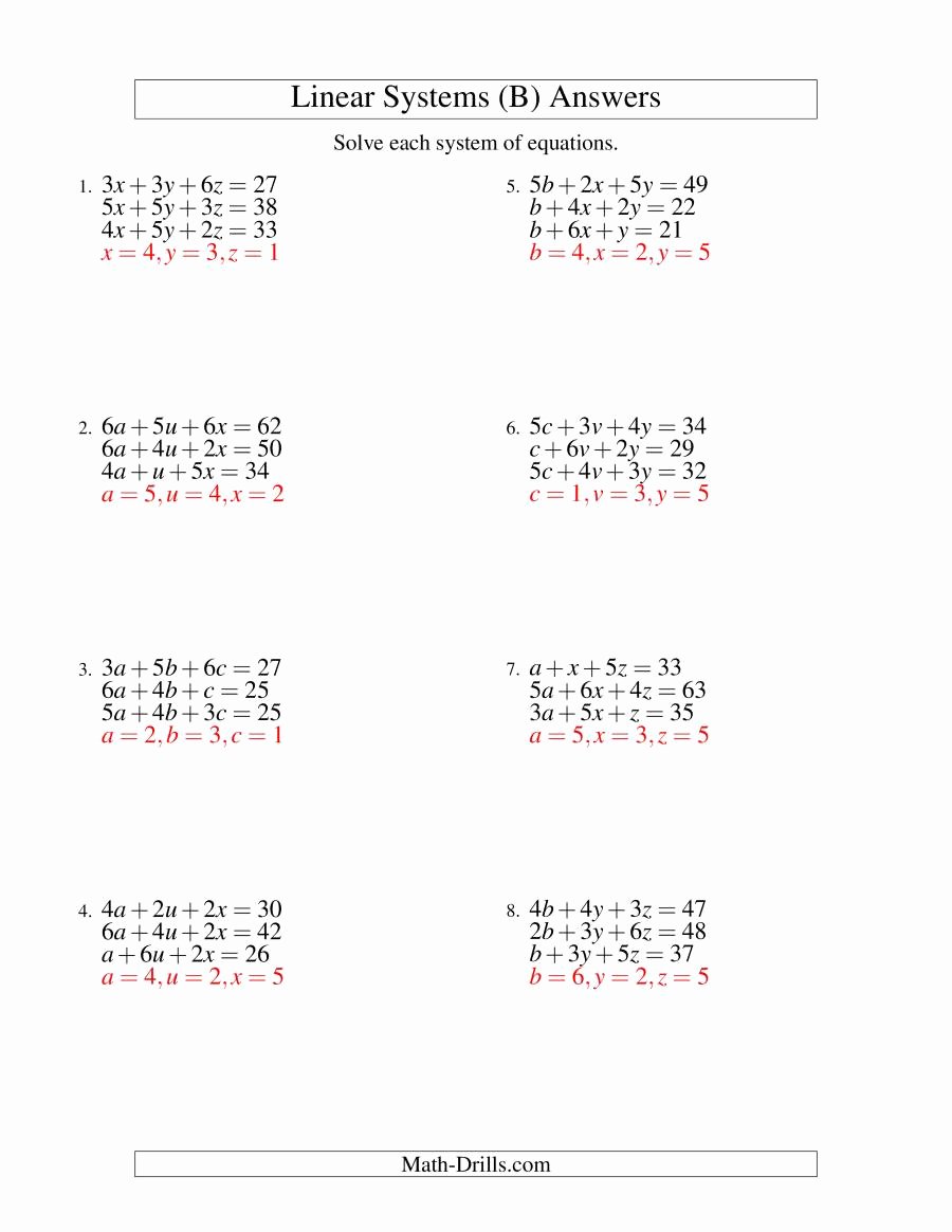 Systems Of Linear Inequalities Worksheet Elegant Systems Of Linear Equations Three Variables B