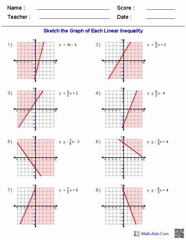 Systems Of Linear Inequalities Worksheet Inspirational Graphing Inequalities Worksheets Math Aids