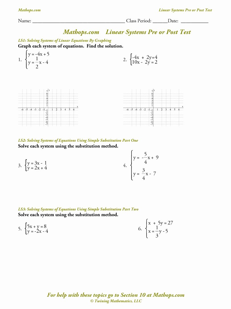 Systems Of Linear Inequalities Worksheet New solving Systems Linear Equations Free Worksheet