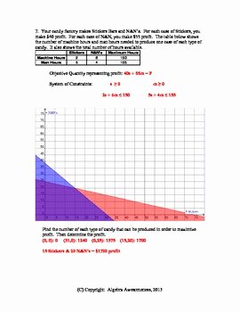Systems Of Linear Inequalities Worksheet New Systems Of Inequalities Linear Programming Worksheet