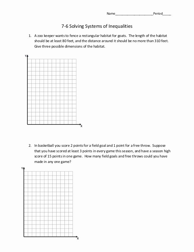 Systems Word Problems Worksheet Beautiful 7 6 Systems Of Inequalities Word Problems