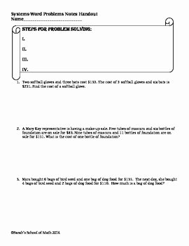 Systems Word Problems Worksheet New System Of Equations Word Problem Lesson Notes and