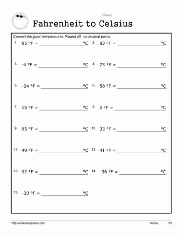 Temperature Conversion Worksheet Answer Key Lovely Fahrenheit to Celsius Worksheets