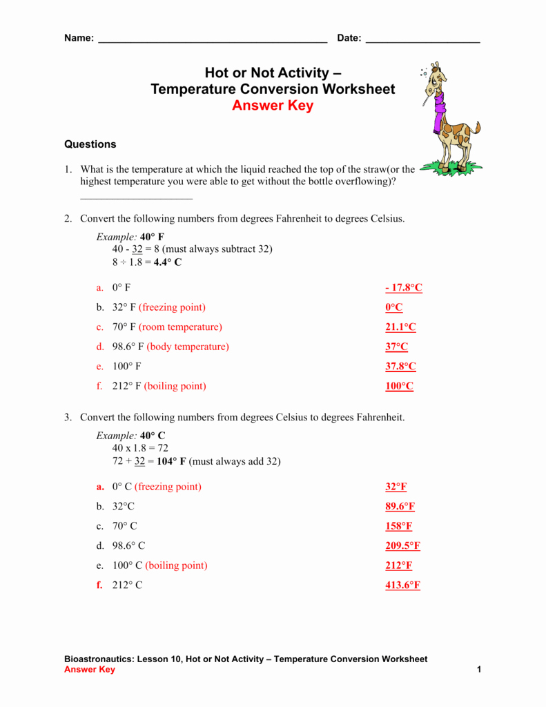 Temperature Conversion Worksheet Answer Key Lovely Temperature Conversion Worksheet Answers