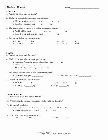 Temperature Conversion Worksheet Answers New Metric Conversion Worksheet E Answer Key