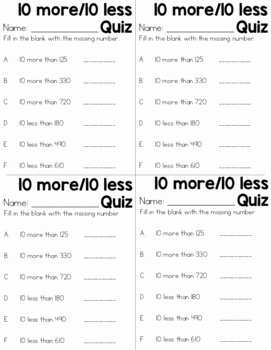 Ten More Ten Less Worksheet Lovely 10 100 More or Less Practice Worksheets by Kmwhyte S