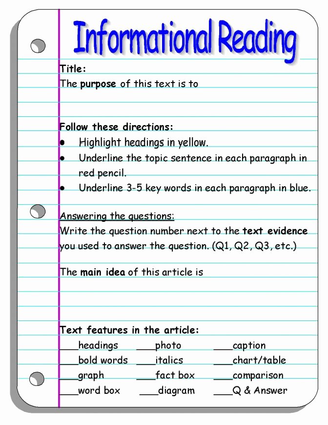 50 Text Features Worksheet 3rd Grade