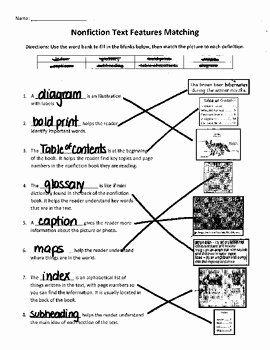 Text Features Worksheet Pdf Best Of Non Fiction Non Fiction Text Features Matching Worksheet