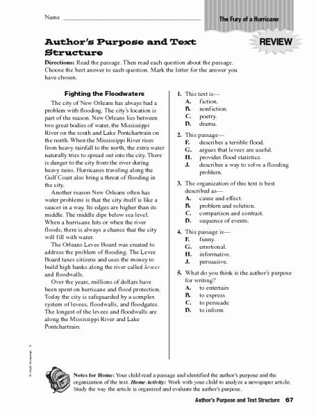 Text Structure Worksheet 4th Grade Elegant Author S Purpose and Text Structure Worksheet for 4th
