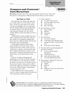 Text Structure Worksheet 4th Grade Elegant Pare and Contrast Text Structure 4th 6th Grade