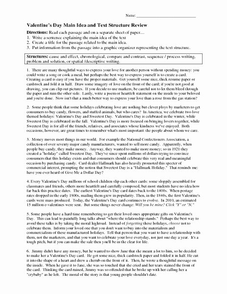 Text Structure Worksheet Pdf Beautiful Valentine S Day Main Idea and Text Structure Review