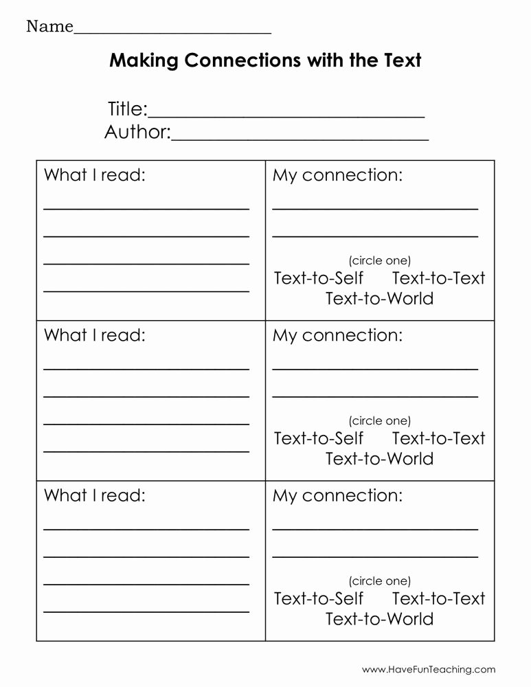 Text to Text Connections Worksheet Unique Reading Response Resources