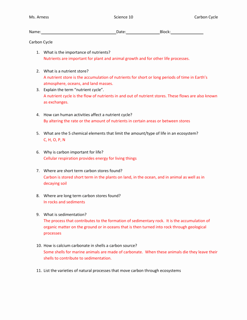 The Carbon Cycle Worksheet Answers Elegant Carbon Cycle Answers