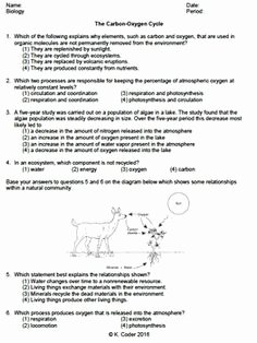 The Carbon Cycle Worksheet Beautiful the Carbon Cycle Test Editable 6 G Unit